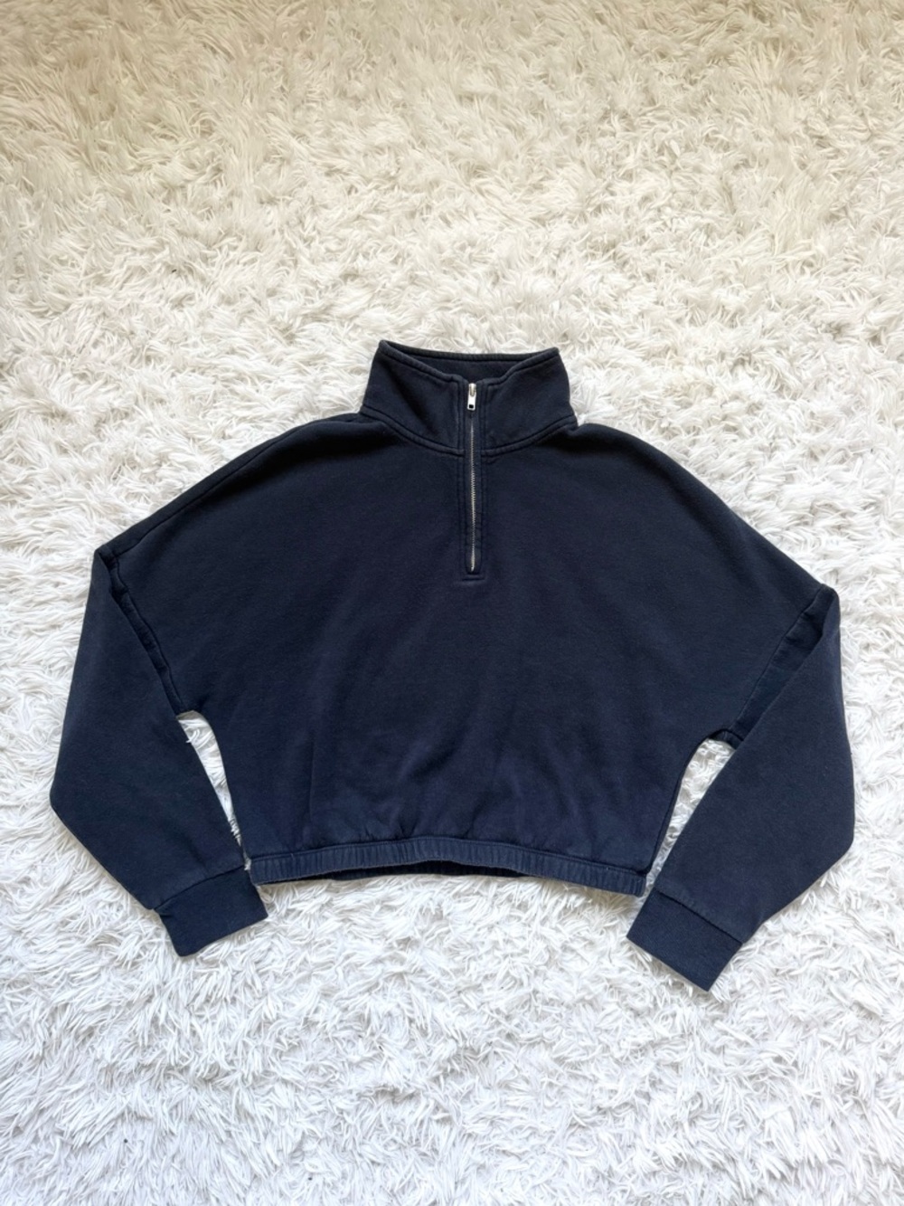 Garage Navy Half-Zip Cropped Sweatshirt